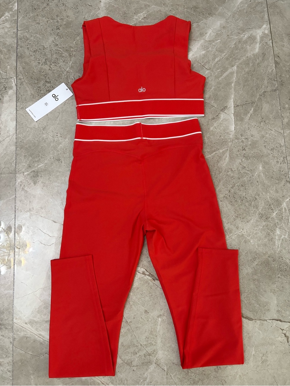 ALO Yoga Red High-Waist Leggings and Crop Top Set
